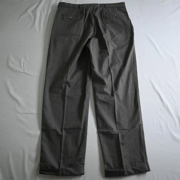 Gant 36x30 Brown Herringbone 100%‎ Cotton Pleated Cuffed Dress Pants